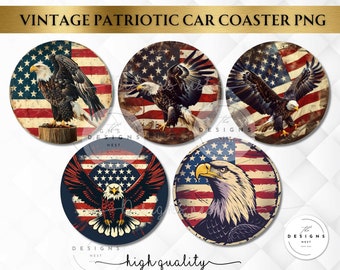 American Eagle Car Coaster PNG, Patriotic flag car Coaster Sublimation Design, flag Car Coaster Design, Sublimation Car Coaster design