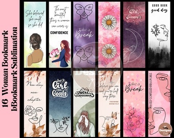 Woman Bookmark PNG Bundle, Printable Bookmarker Designs (Digital Download)