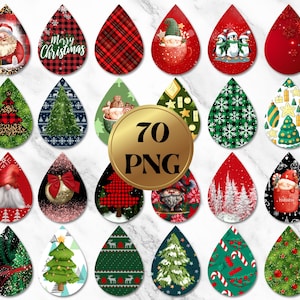 70 Christmas Earring Sublimation Designs, Christmas Earring Teardrop png, Earring Graphics Christmas, Earrings Bundle, Tear Drop Earrings