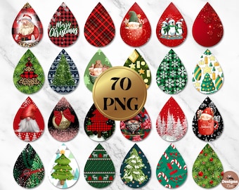 70 Christmas Earring Sublimation Designs, Christmas Earring Teardrop png, Earring Graphics Christmas, Earrings Bundle, Tear Drop Earrings
