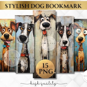 Dog printable Bookmarks, Mixed Media dog Bookmark PNG, puppy bookmark sublimation, Whimsical puppy Digital Bookmarks, Kids bookmark png