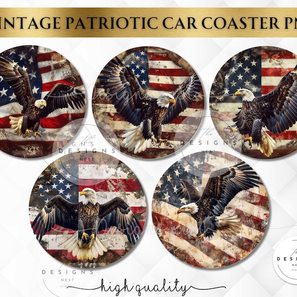 American Eagle Car Coaster PNG, Patriotic flag car Coaster Sublimation Design, flag Car Coaster Design, Sublimation Car Coaster design