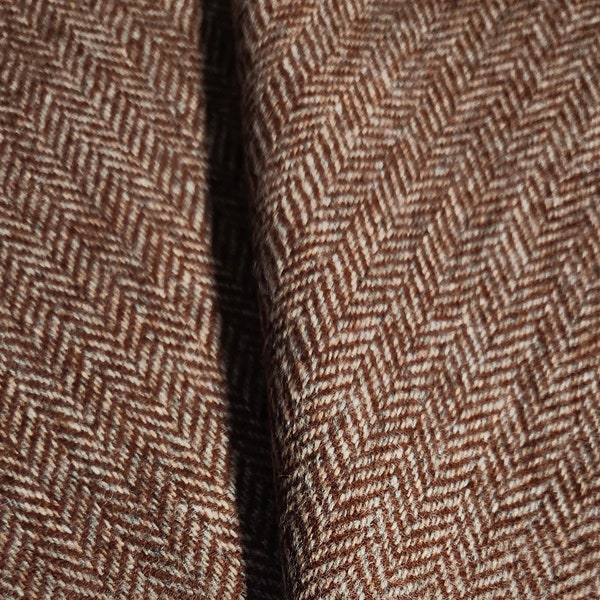 Tweed à chevrons marron clair 100 % pure laine Tweed Tissu de laine fabriqué en Angleterre Étiquette tissée gratuite à l'achat