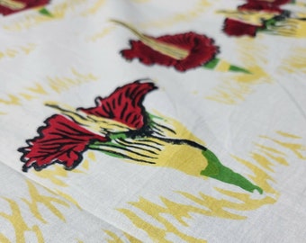 Tropical Corpse Flower Pure Longstrand Cotton Voile Hand Printed Design Red, Green & Yellow Floral Fabric Free Sew In Tag With Purchase