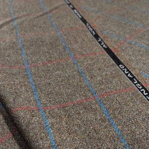 Classic Teeswater Tweed 100% Pure Wool Premium Selvedge Tweed Blue And Red Checkered Woolen Fabric Imported From England Free Label