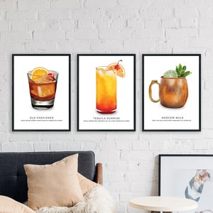 Watercolor Drink Illustration Print | Moscow Mule | Tequila | Whiskey| Mixed Drink | Bar Poster | Bar Decor | Poster Print | Watercolor