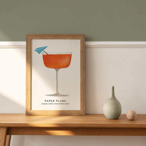 Paper Plane | Paper Plane Cocktail Print |  Mixed Drink Art | Watercolor Painting | Bar Decor