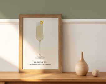 French 75 | French 75 Cocktail Print | Mixed Drink Art | Watercolor Painting | Bar Decor