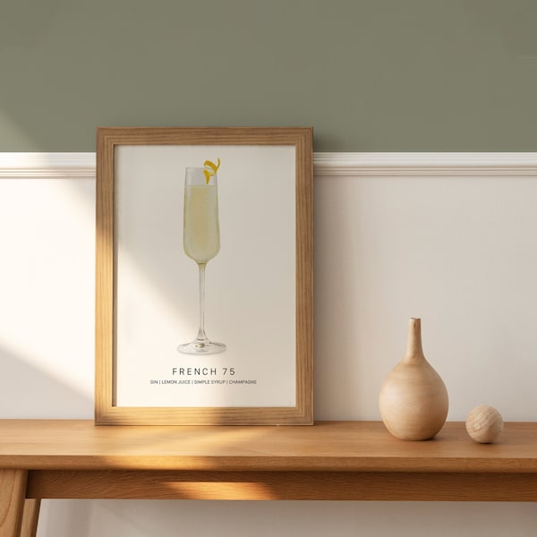 French 75 | French 75 Cocktail Print | Mixed Drink Art | Watercolor Painting | Bar Decor