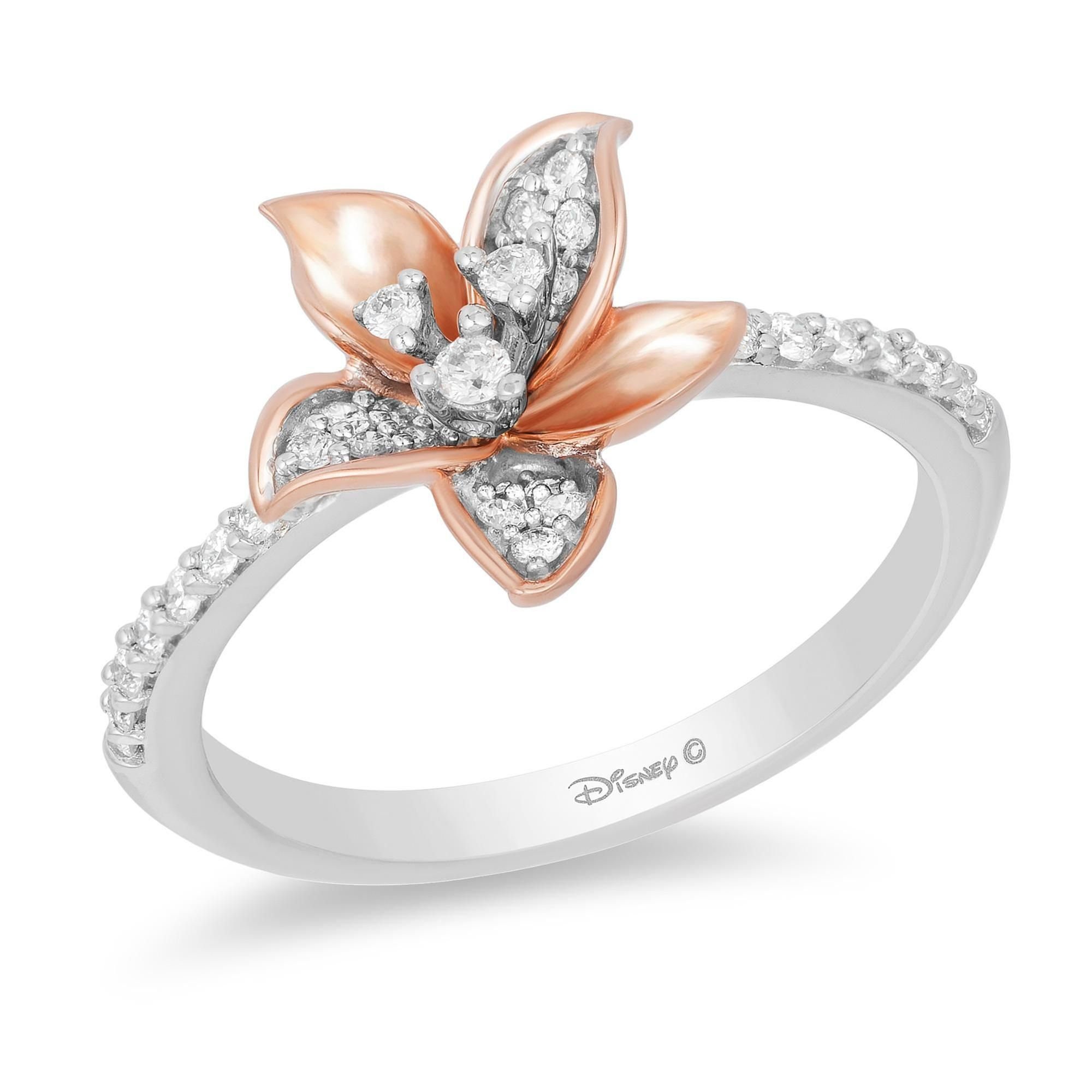 Disney Rapunzel Inspired Diamond Magical Flower Ring in 10K Sterling Silver & Rose Gold 1/10 Cttw | Enchanted Disney Fine Jewelry 5