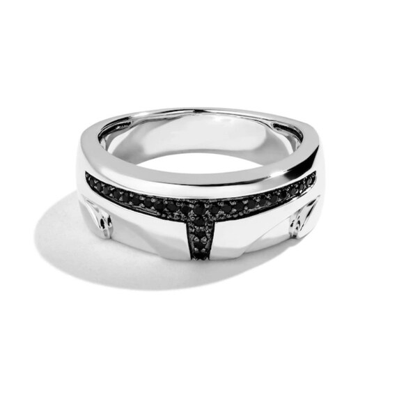 Black/White Diamond Belt Buckle Ring 1/5 ct tw Sterling Silver