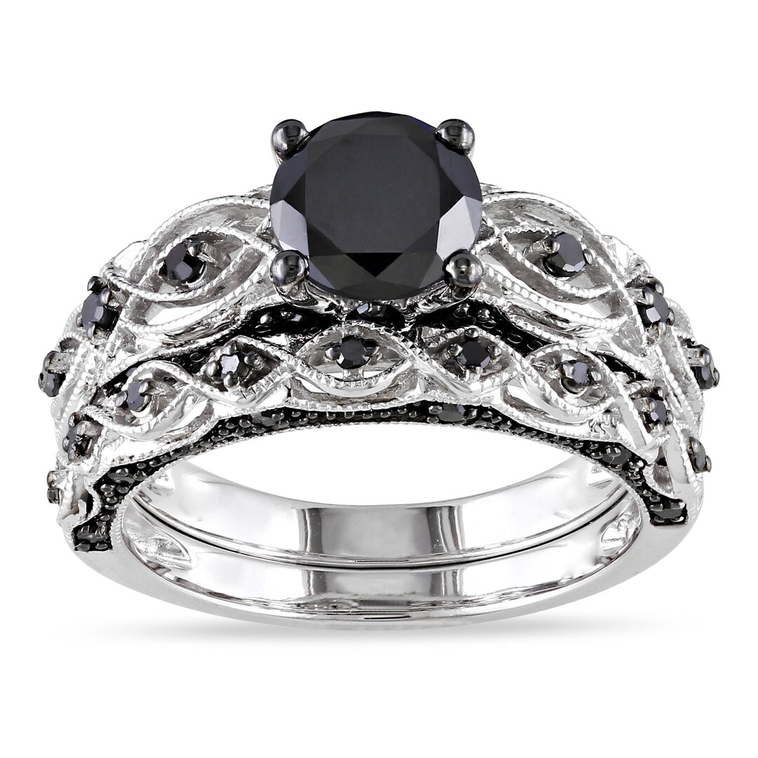 1.40 Ct TDW Black Diamond Infinity Engagement Bridal Ring Set Etsy