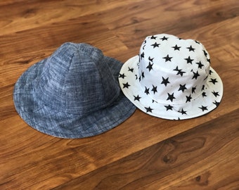 Handmade Reversible Denim Bucket Hat or Reversible Denim Sun Hat for Babies, Toddlers, and Children