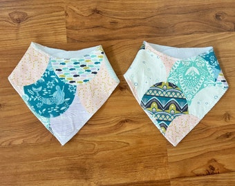 READY TO SHIP Handmade Bandana Baby Drool Bib, Adjustable with Snaps, Mermaid print