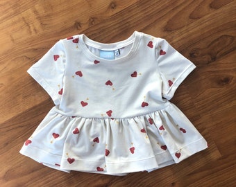 Baby Girl and Toddler Short Sleeve Peplum Shirt, Hearts Print
