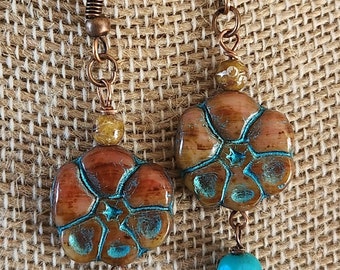 Dangle earrings made with 15mm Primrose flower Czech glass beads