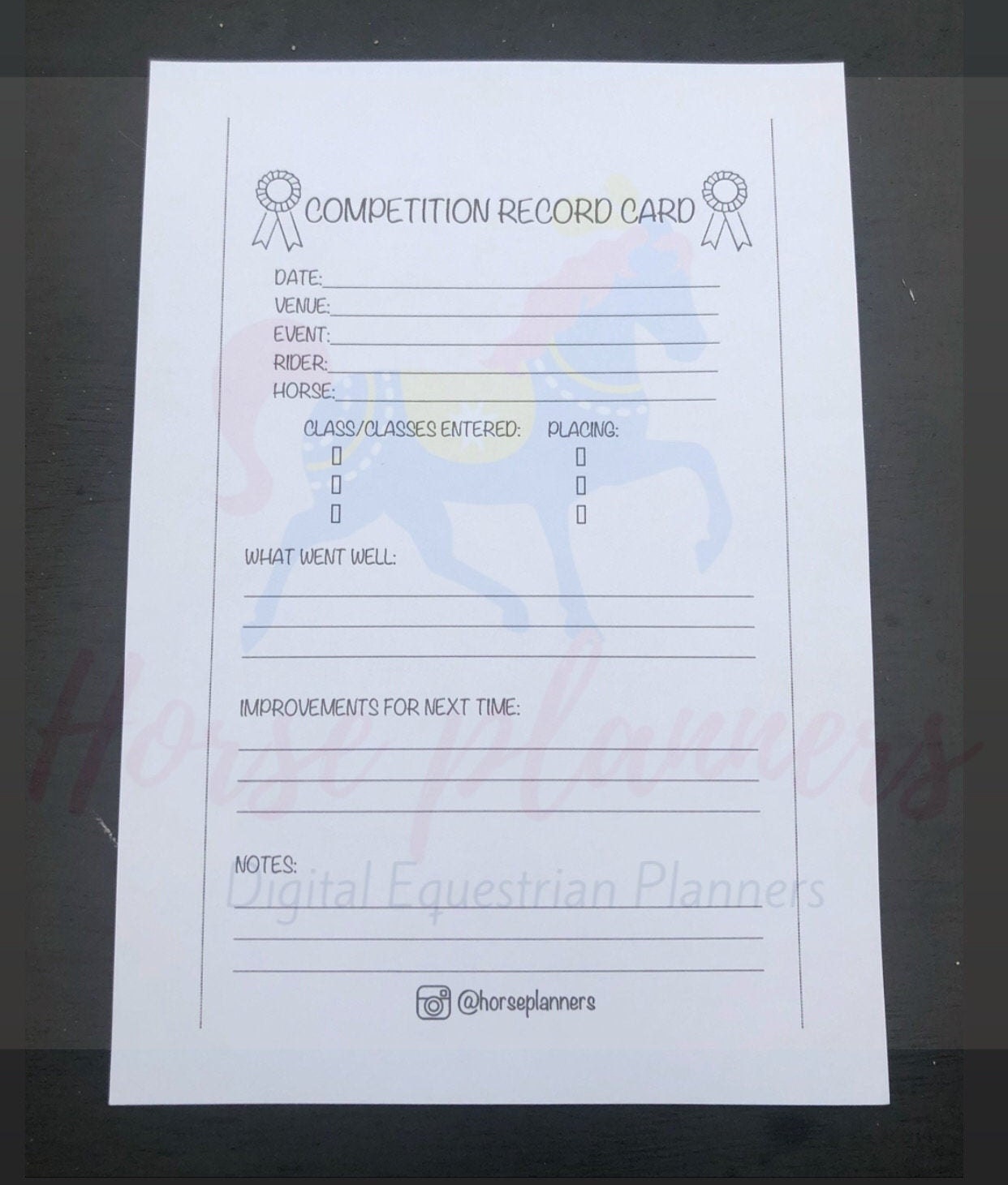 Horse Show / Competition Record Card Digital File Etsy