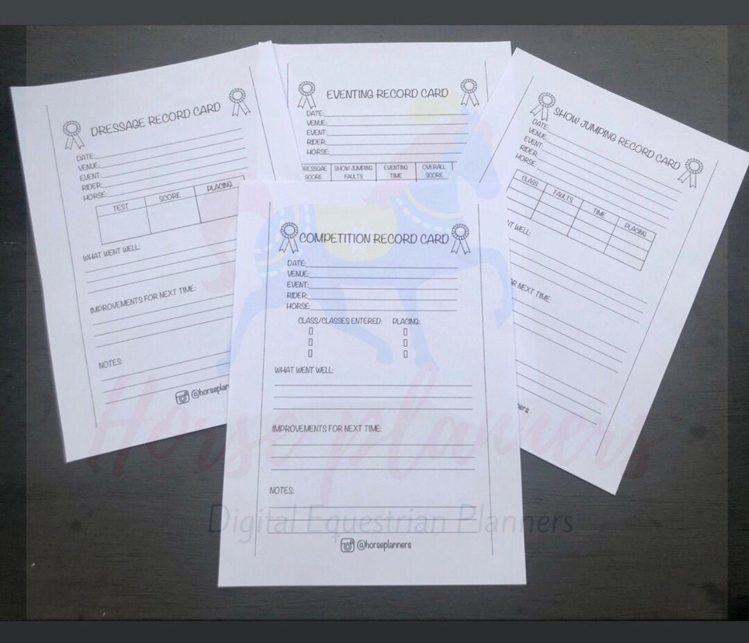 Horse Show Record Card Bundle Digital Etsy