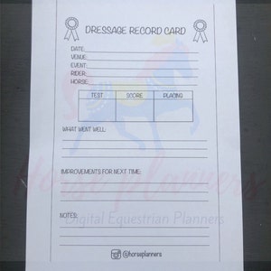 Dressage Competition Record Card - digital