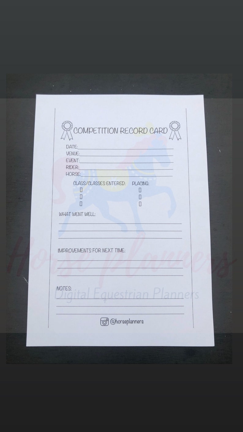 Horse Show Record Card Bundle Digital Etsy