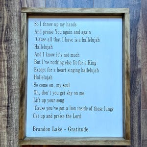 Gratitude Lyrics Wood Sign