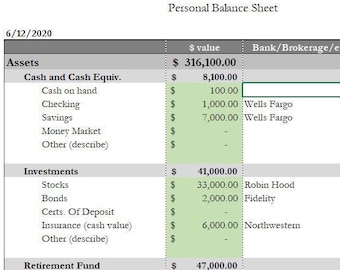 Personal Balance Sheet and Net Worth Statement