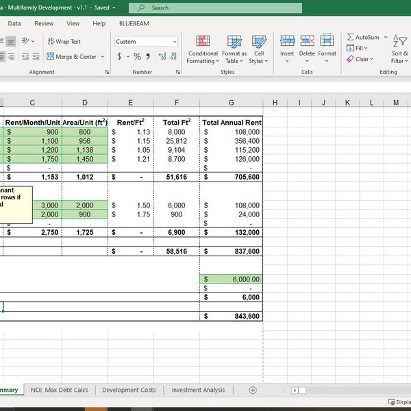 Real Estate Pro Forma for Multi-Family Development