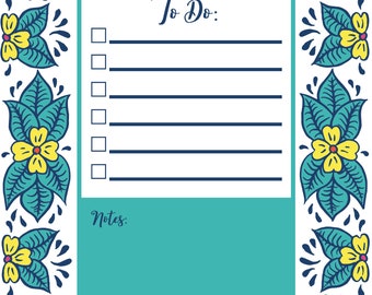 Blue Floral To Do Checklist, Cleaning Checklist, Task Planner, Notepad, Cute Checklist