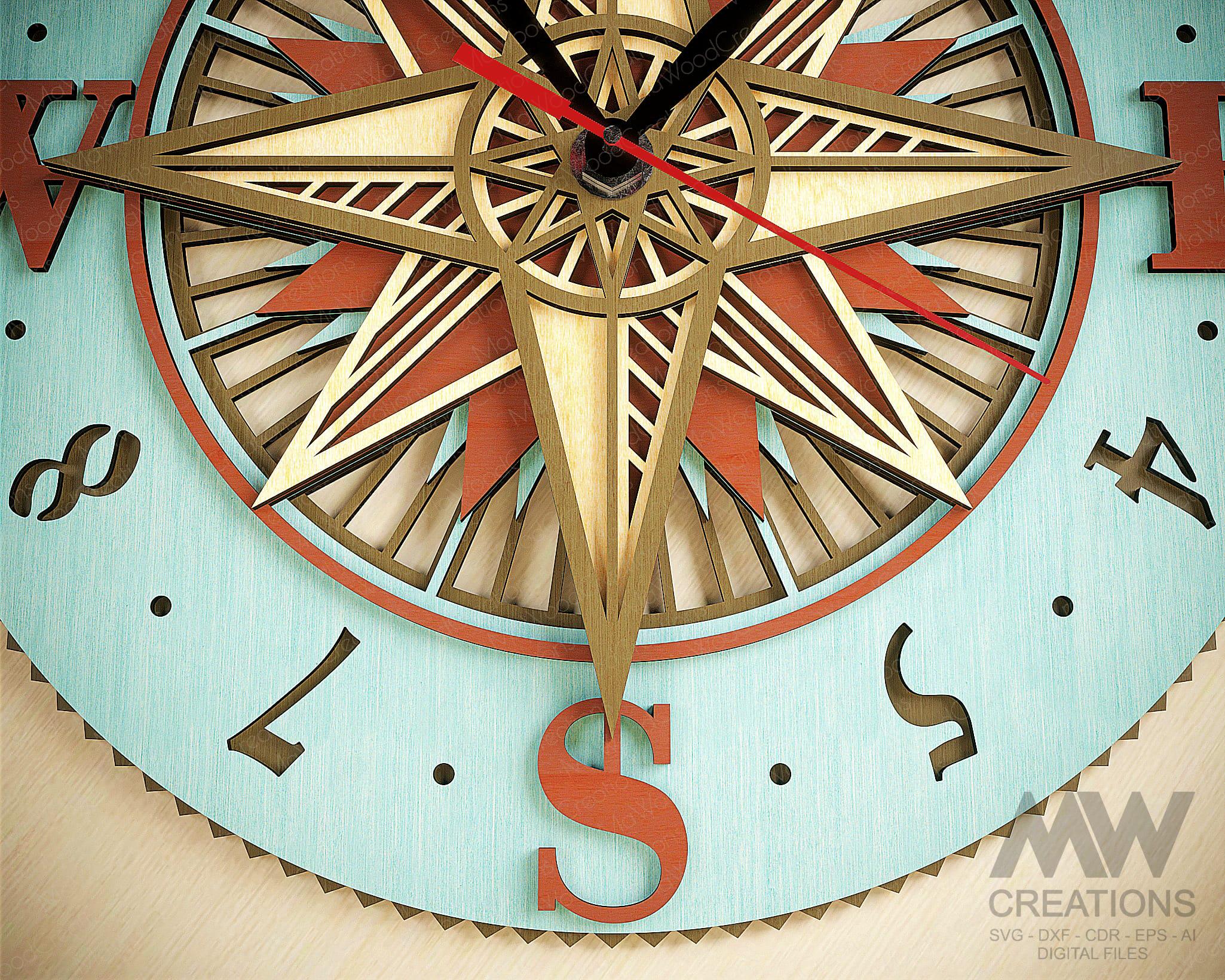 Laser Cut Compass Clock SVG Dxf, Compass Mandala Clock Svg, Mandala ...