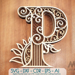 Letra P em camadas, letras em camadas SVG, letras multicamadas, letras SVG DXF, letras cortadas a laser, letras cricut, letras monograma Svg