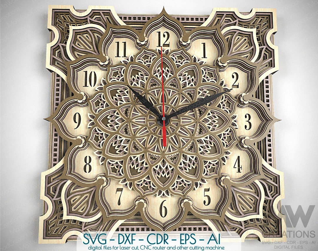 Laser Cut Multi-layer Clock Svg Dxf, Mandala Clock Svg, 3d Svg Clock ...