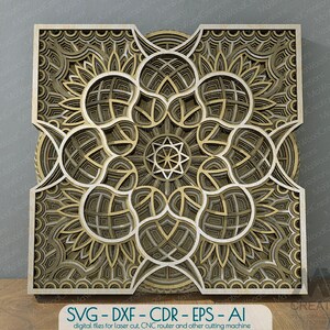 Laser Cut Multilayer Mandala Dxf Svg, 3d Layer Mandala SVG, Flower Mandala coupe fichiers, Fichier en bois Mandala Svg Dxf pour Laser cut - M009a