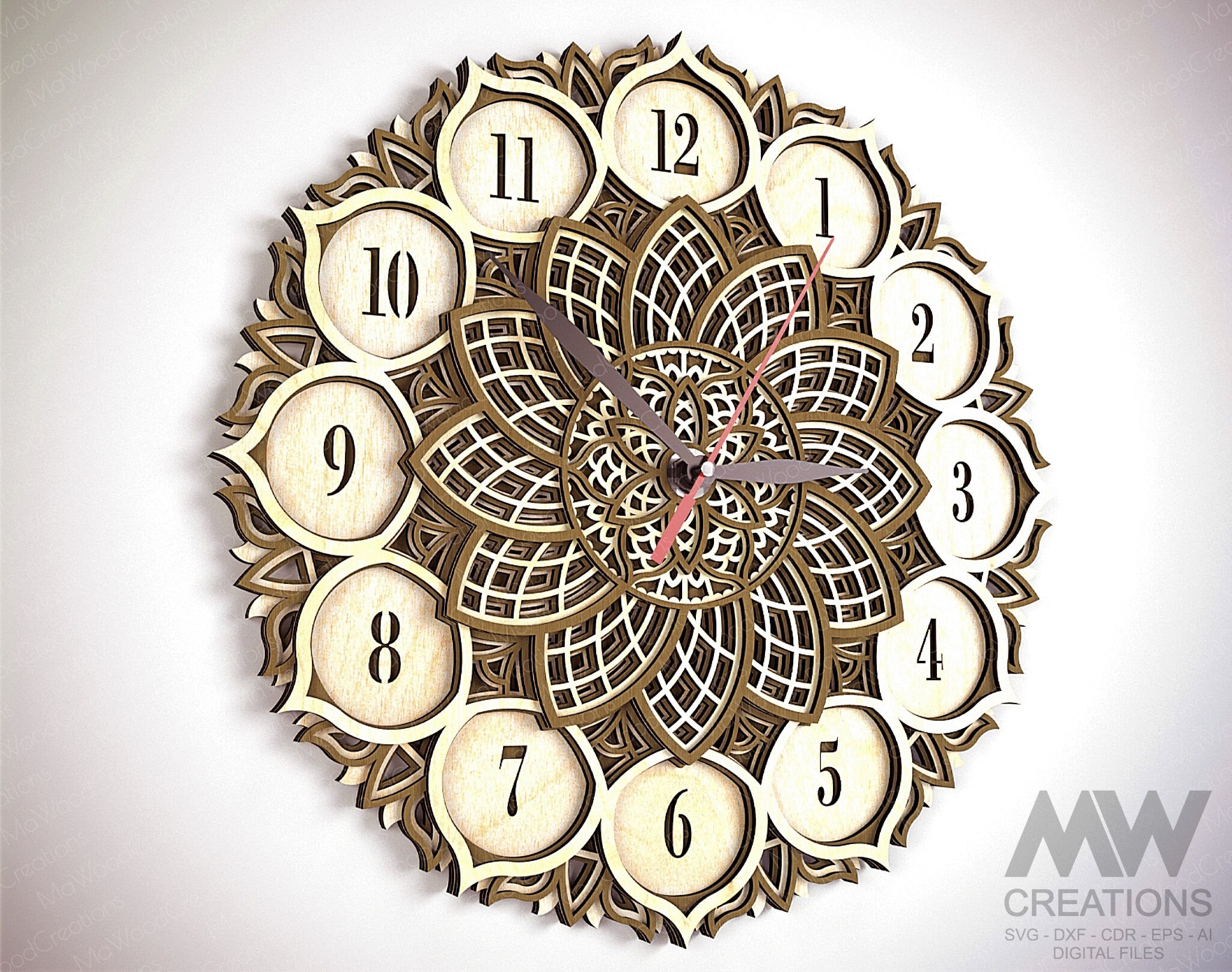 Laser Cut Clock SVG Dxf, Layered Mandala Clock Svg, Multi-layer Clock ...