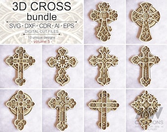 3D SVG Cross Bundle volume 5, Religious Mandala Cross SVG Dxf, Laser cut Christian Cross Bundle, Cricut Svg Cross 3d Layered Glowforge Cross