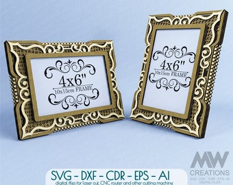 Multilayer Photo Frame, Laser Cut Photo Frame DXF, 4x6 Picture Frame Svg, Layered Mandala Frame Dxf, 3d Layer Frame, Glowforge Frame Svg F31