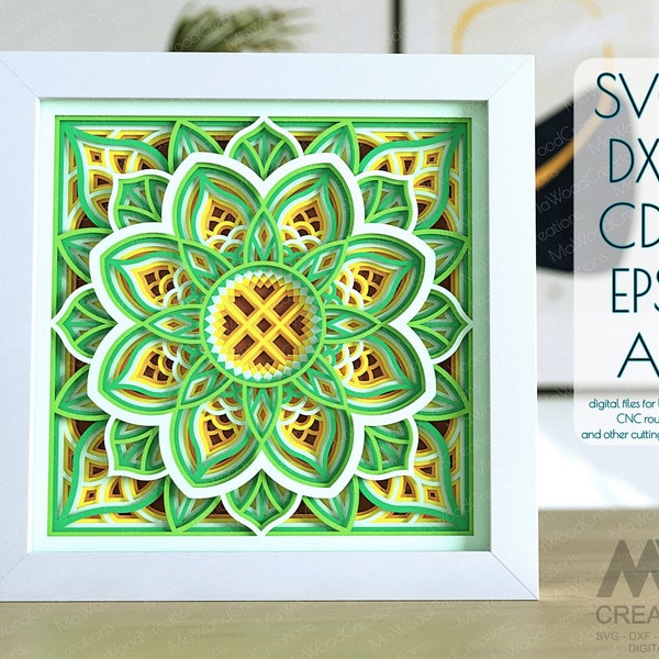 Shadow Box Svg Mandala, 3d SVG Flower Mandala Papercut Shadowbox, Layered Mandala Svg, Light Box Template, Cardstock Mandala SVG Dxf - M259