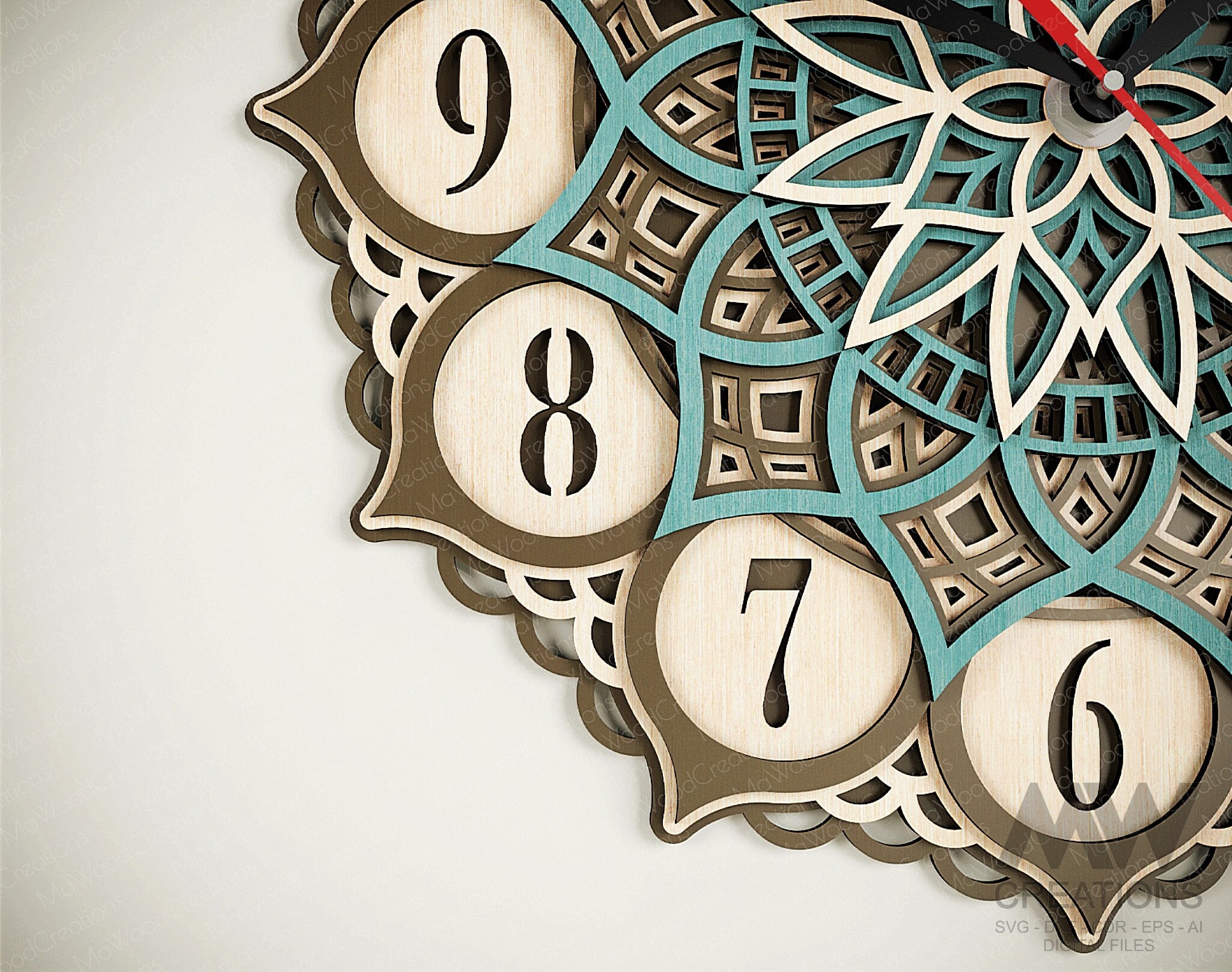 5 Layer SVG Clock Cut Files, Laser Cut Mandala Clock Svg Dxf, Multi ...