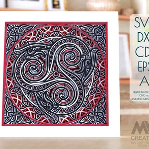 Serpents celtiques Mandala SVG, Svg Mandala celtique multicouche, Triskelion celtique SVG 3d, modèle de Mandala celtique Shadowbox, papier cartonné Mandala SVG