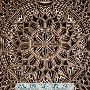 Taglio laser Mandala SVG Dxf, Cricut Flower Mandala SVG, file Multilayer Mandala Cnc Laser, 3D Flower Mandala SVG Dxf, Layered Wood Art - M119