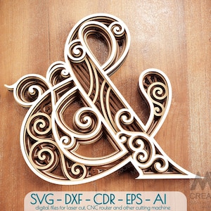Layered Ampersand Svg Dxf, 3D letters SVG, Multi layer Ampersand Svg, Ampersand Symbol Ampersand Sign Svg, Laser cut Ampersand Layer Mandala