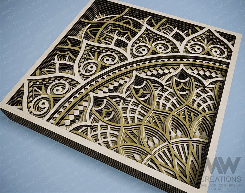 Laser Cut Multilayer Mandala SVG DXF, 3D layer Mandala SVG, Modular Mandala cutting files, Stacked Mandala Svg Dxf, Layered 3D Wood Art M235 image 7
