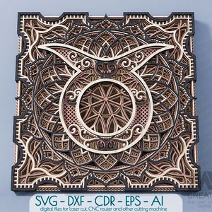 Taurus Zodiac Sign, Multilayer Taurus Mandala, Laser Cut Zodiac Signs Svg DXF, 3D-laag Zodiac Mandala, Multilayer Bull Mandala cut bestand