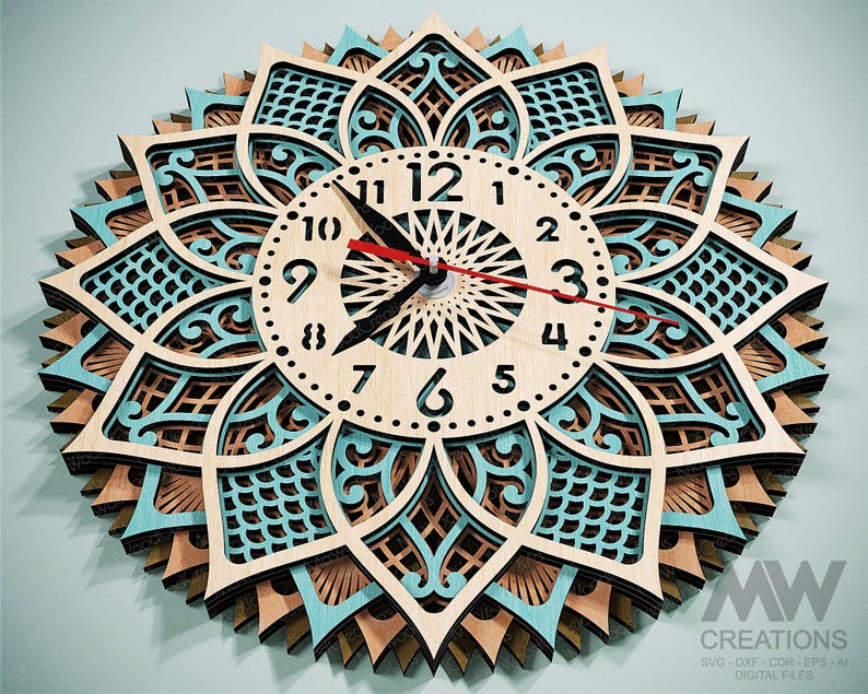 Laser Cut Multilayer Mandala Clock SVG DXF, 3D Layer Clock Svg Dxf ...