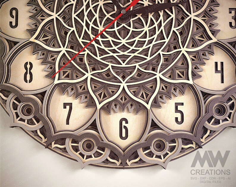 7 Layer Mandala Clock Svg, 3d Layer Svg Clock, Multi Layer Clock Laser ...