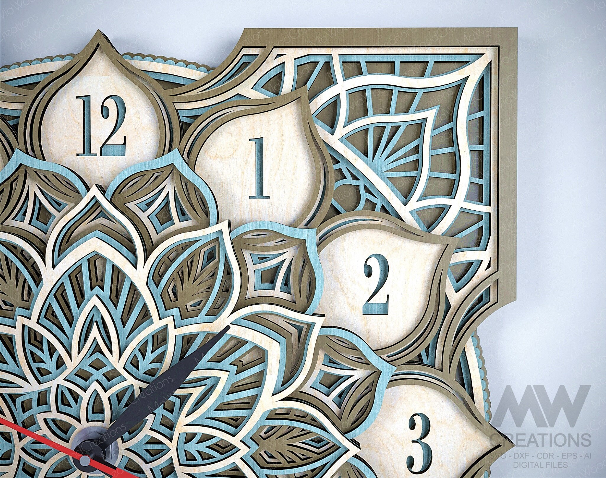 6 Layer Mandala Clock Dxf, Laser Clock SVG DXF Cut Files, Laser Cut Dxf ...