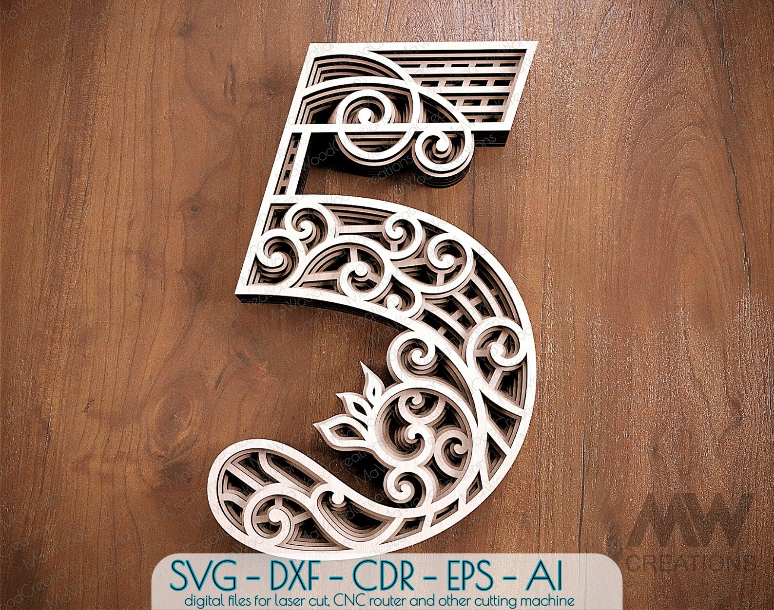 Layered Number 5, Layered Numbers SVG, Multilayer Number 5, Numbers SVG ...