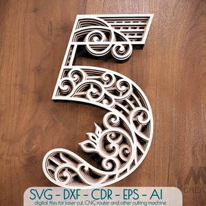 Layered Number 5, Layered Numbers SVG, Multilayer Number 5, Numbers SVG DXF, Laser cut Numbers, Cricut Numbers, Monogram Svg Numbers