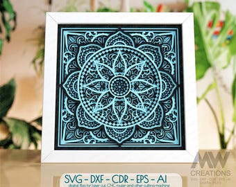 Mandala en capas Svg, Shadowbox Svg Mandala, Multi Layer Shadow Box Svg Mandala, Archivo Cricut abstracto Mandala 3d, Mandala Svg en capas -048_SB
