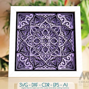 8 strati Mandala Svg Dxf, Mandala a strati SVG, file di taglio di carta Mandala multistrato 3d Svg, file Shadow Box Svg Flower Mandala Cricut - 050_SB