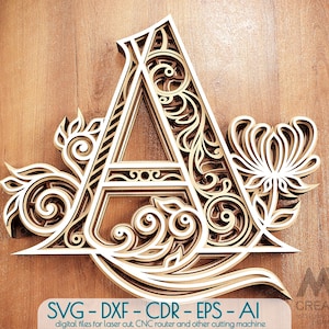 Laser cut Letter A, Layered Letters SVG, Multi layer Letters, Letters SVG DXF, Laser cut Letters, Cricut Letters Svg, Monogram Svg Letters